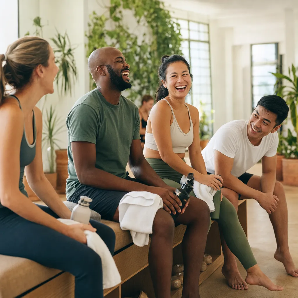 Members relaxing together after a class