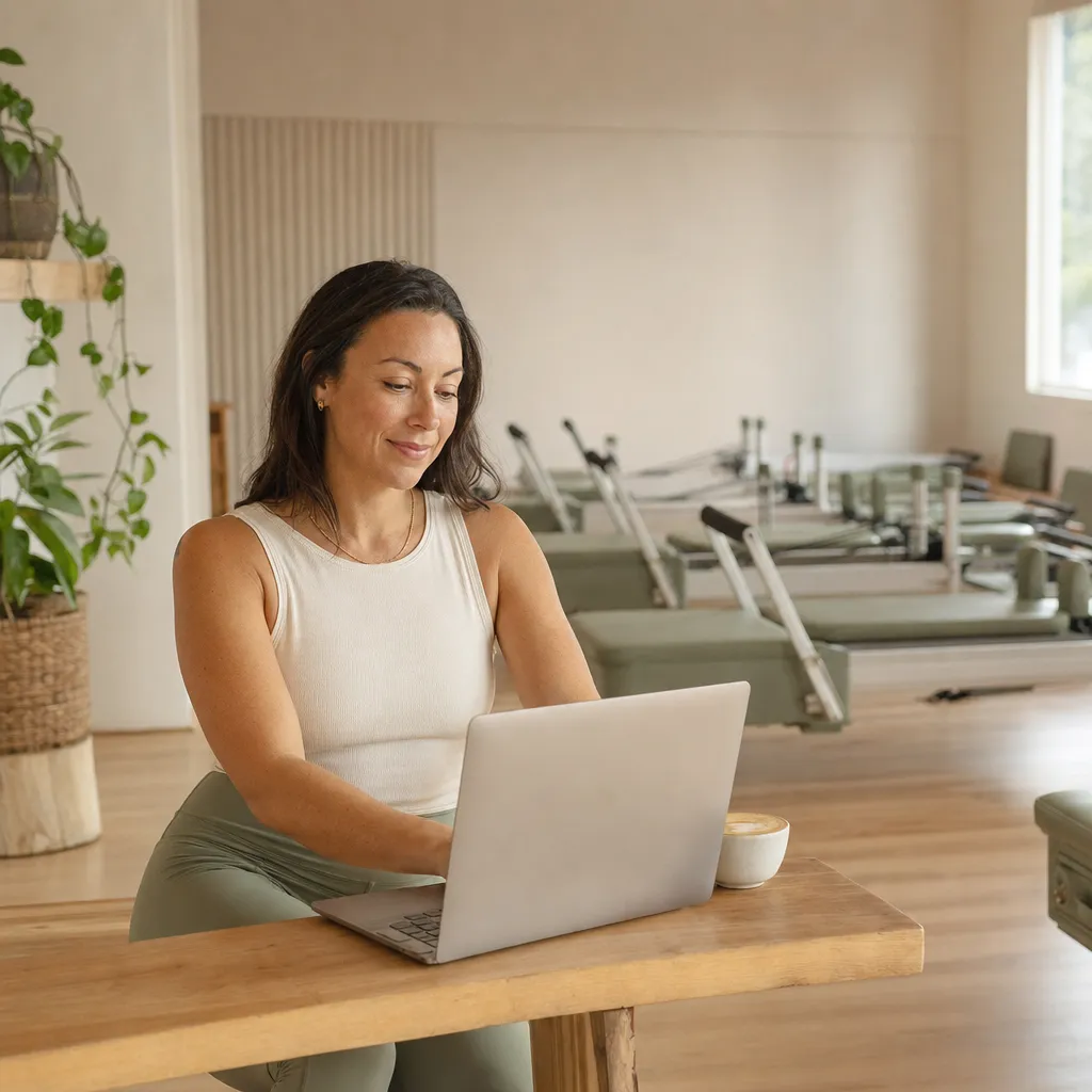 A studio owner reviewing her quote on a laptop