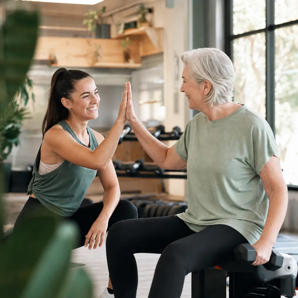 A personal trainer sharing a high-five with a client after a session